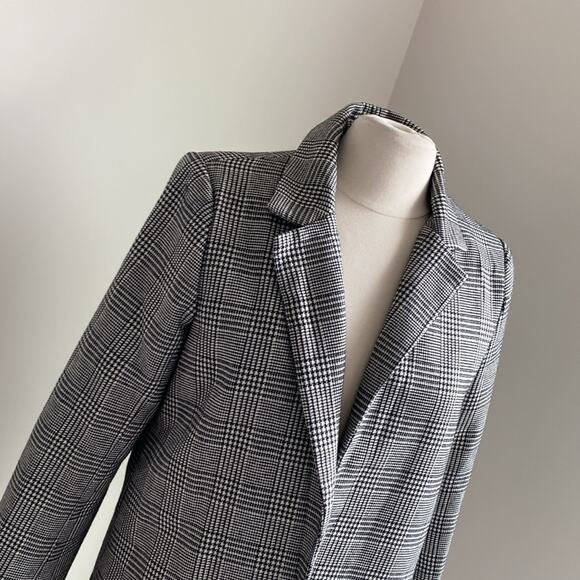 MISSGUIDED Houndstooth Blazer Womens Sz 6 Black White Metallic Classic - Picture 2 of 7